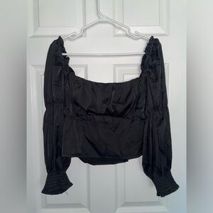 H&M Satin Puff Sleeve Black Crop Top (Size 12/44)